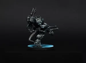 Nomads Szalamandra TAG for Infinity The Game, painted in a high-contrast monochrome noir style with blue OSL glow on the heavy railgun and base. Nomads Szalamandra TAG for Infinity The Game, painted in a high-contrast monochrome noir style with blue OSL glow on the heavy railgun and base.