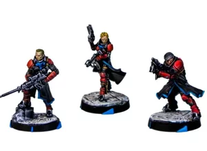 Three PanOceania Military Orders infantry miniatures for Infinity The Game, painted in a custom red and black scheme with urban scenic bases by RosPaint Studio. Three PanOceania Military Orders infantry miniatures for Infinity The Game, painted in a custom red and black scheme with urban scenic bases by RosPaint Studio.