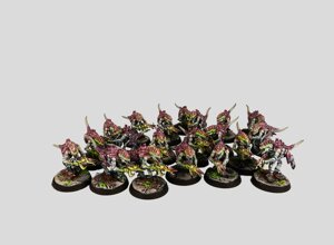 warhammer 40k painting commission tyranids termagants swarm hive fleet leviathan xenos gaunts troop choice fleshborers professional miniature painting service high quality display level chitin carapace wet blending neon green bio-weapons custom painted miniatures rospaint studio best miniature painter worldwide shipping