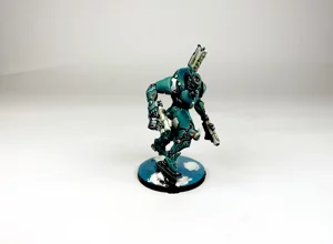 Back view and highlights detail of a custom painted Infinity military orders miniature. Back view and highlights detail of a custom painted Infinity military orders miniature.