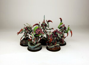 warhammer 40k painting commission tyranids warriors raveners squad hive fleet leviathan xenos swarm professional miniature painting service high quality display level organic highlights chitin carapace blending bio-weapons custom painted miniatures rospaint studio best miniature painter worldwide shipping