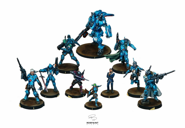 infinity the game painting commission service professional miniature painter corvus belli panoceania squad blue power armor nmm technique display level hand painted miniatures rospaint studio