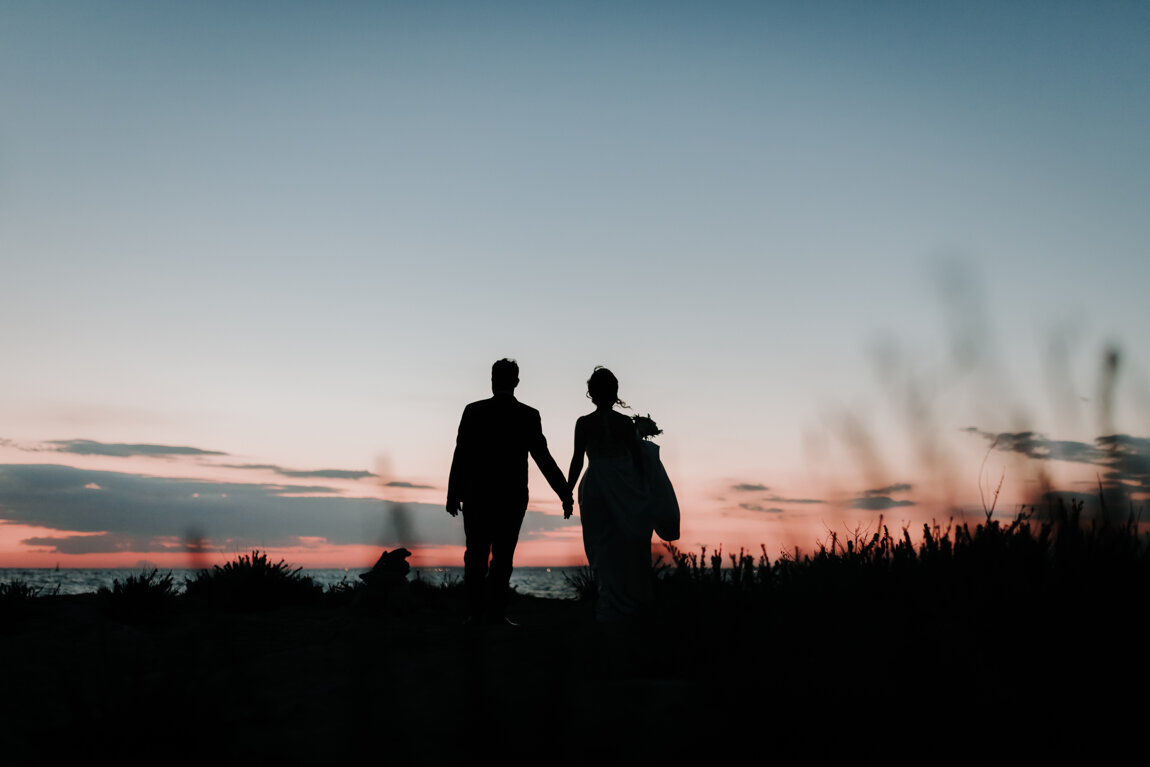 coppia di sposi a Lecce al tramonto