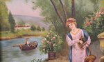 scena-romantica-con-dama-e-cigni-sul-fiume-olio-su-tela-inizi-xx-sec