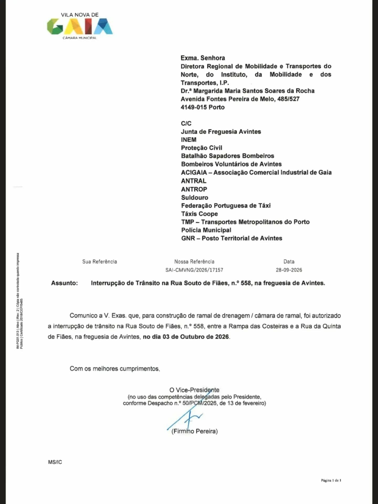 AVISO - Interrupção de Trânsito AVISO - Interrupção de Trânsito
