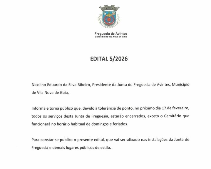 EDITAL 05/2026 - Tolerância de Ponto - Funcionamento dos Serviços