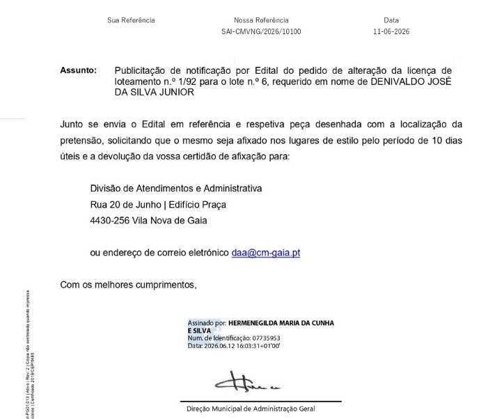Edital - Alteração à licença de loteamento n.º 1/92 Edital - Alteração à licença de loteamento n.º 1/92
