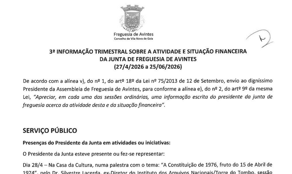 3.ª Informação Trimestral do Presidente 30.6.2026
