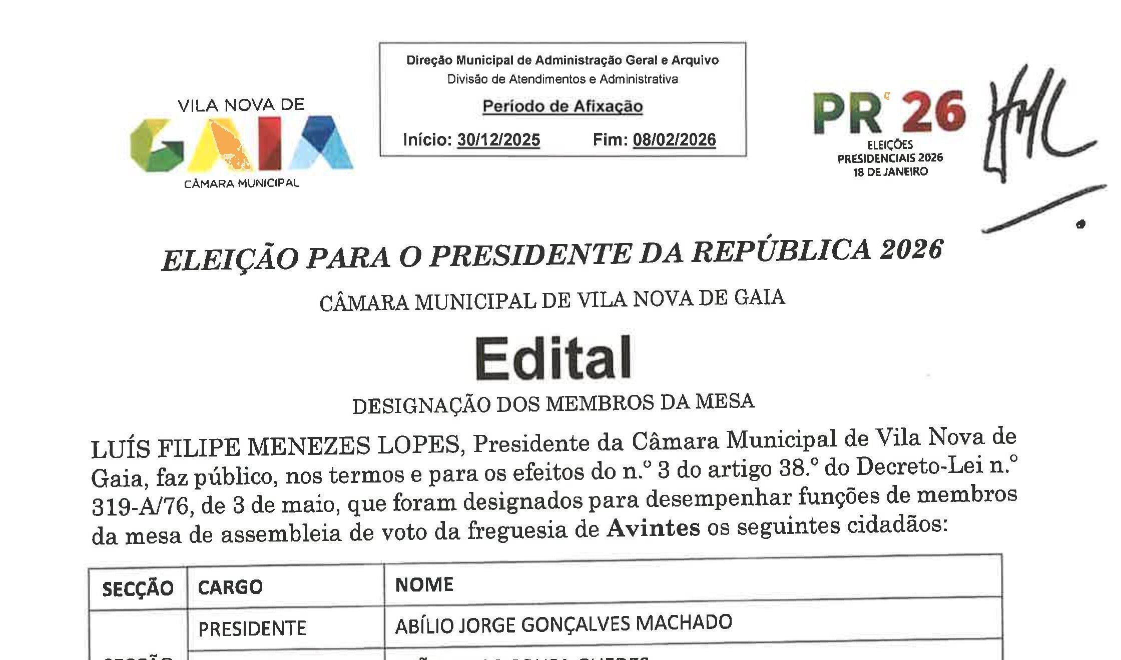 Designacao-Membros da Mesa de Assembleia de Voto-Eleicoes Presidenciais 2026