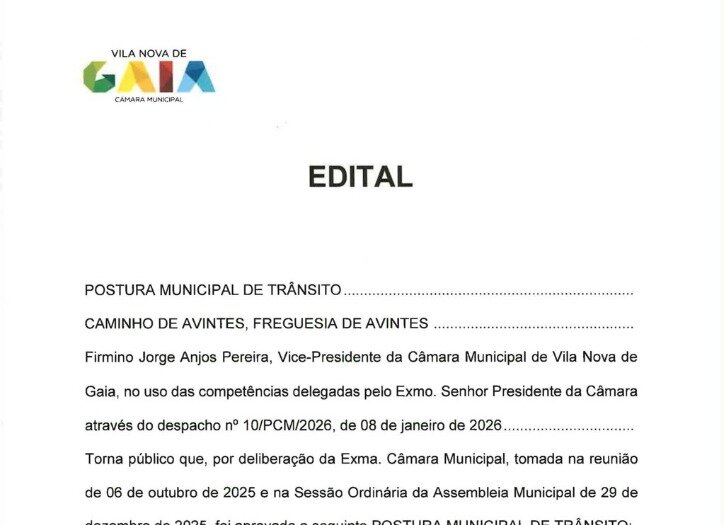 EDITAL - Postura Municipal de Trânsito Caminho de Avintes