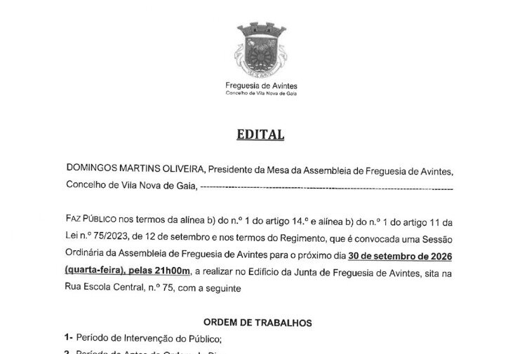 EDITAL Assembleia de Freguesia