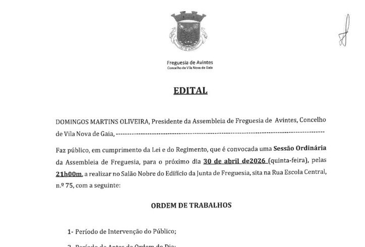Edital - Ordem de Trabalhos Edital - Ordem de Trabalhos