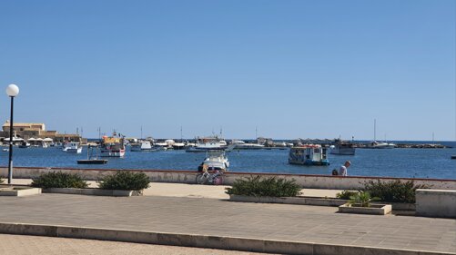 Porticciolo di Marzamemi con barche e mare cristallino