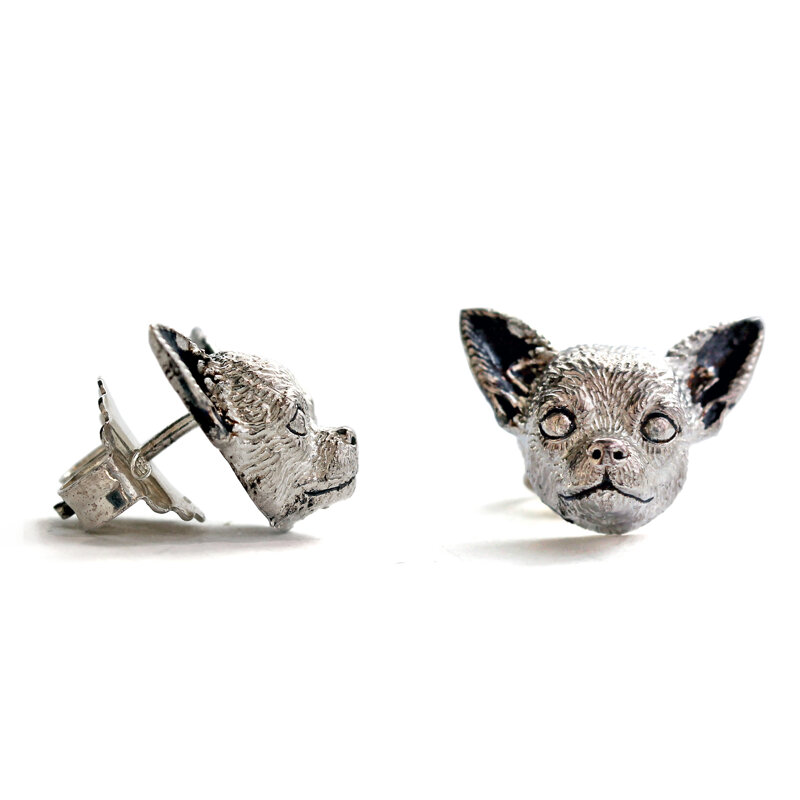 chihuahua silver Ear Studs