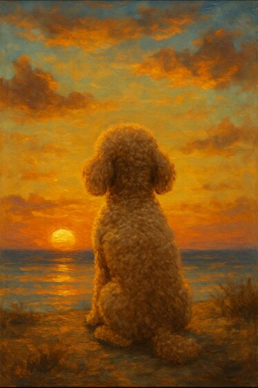 barboncino che guarda il tramonto barboncino che guarda il tramonto