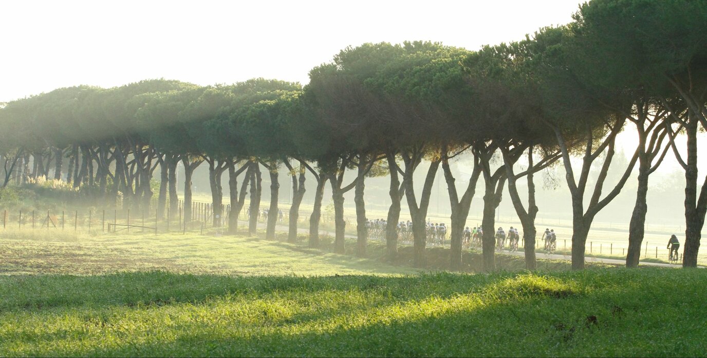 un pontile che si affaccia a pelo d'acqua sul lago trasimeno, all'ora del tramonto. La mountainbike appoggiata alla transenna del pontile; sullo sfondo del lago si intravede la sagoma dell'isola maggiorecolore azzuro