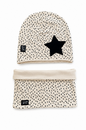 cuffia-e-scalda-collo-in-felpa-di-cotone-beige-e-nero-con-stella