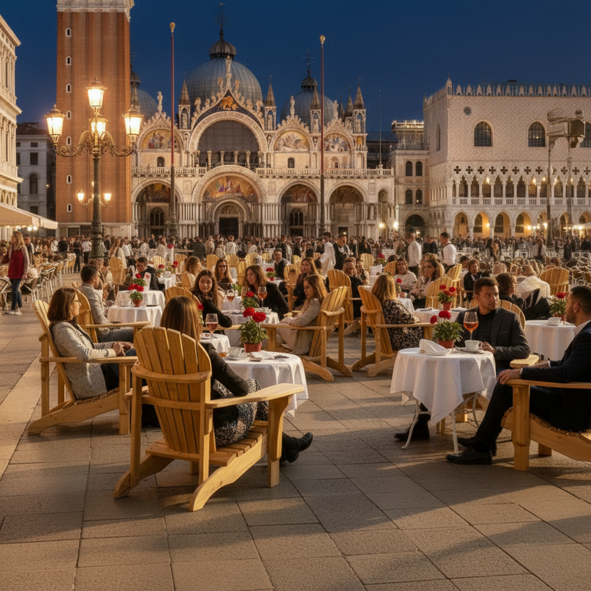 Sedie Adirondack Americane in Piazza San Marco a Venezia-Modello Adirondack del Doge