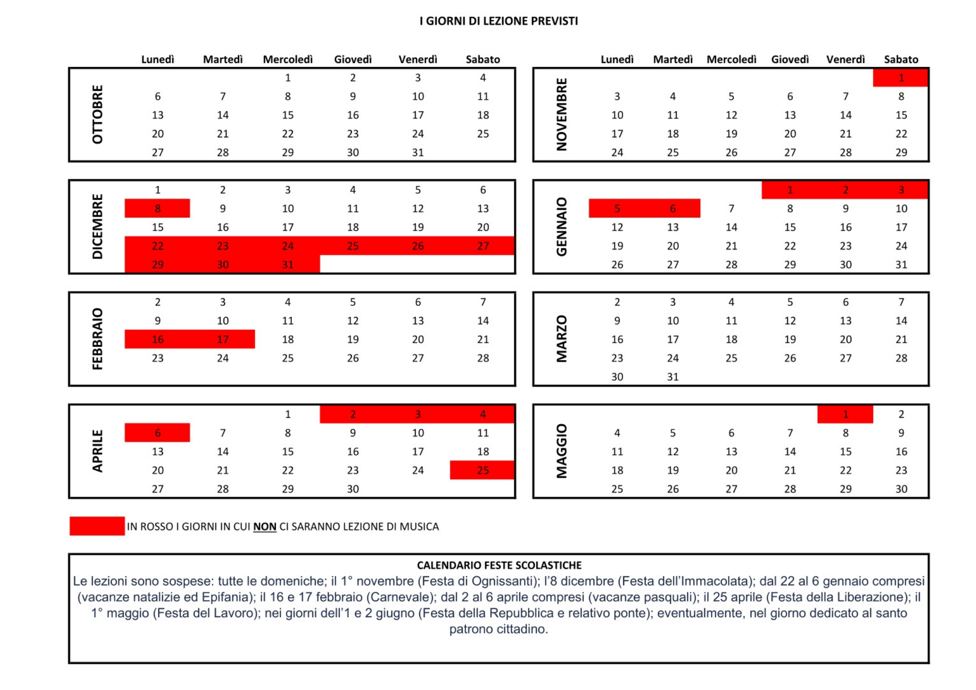 calendario lezioni musica 25-26