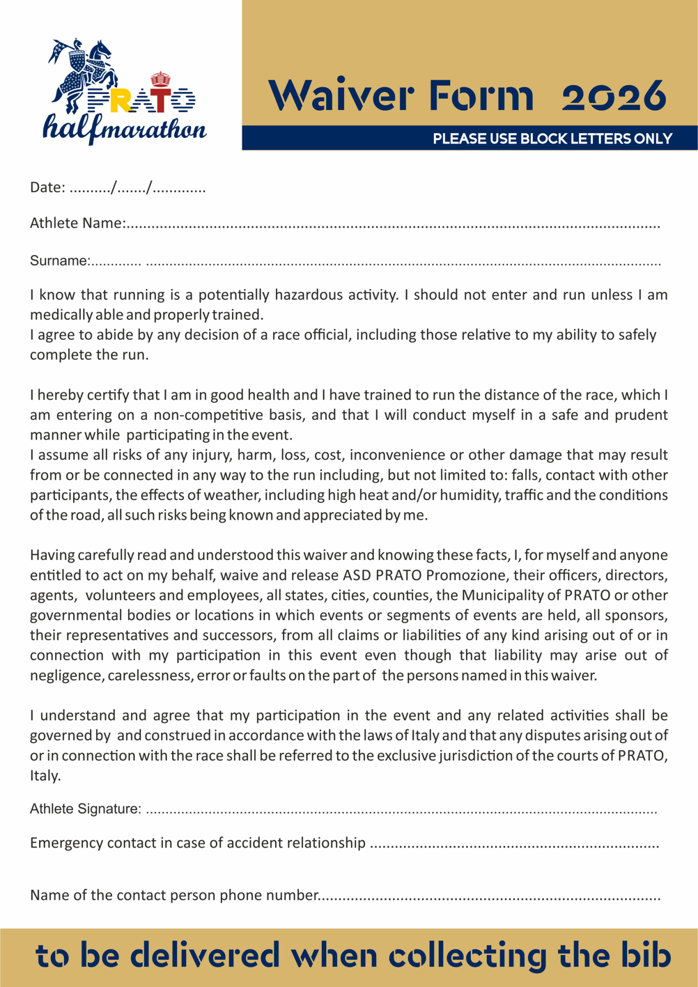 Waiver Form - Prato Half Marathon 2025