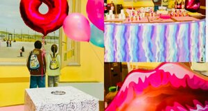 Decorazioni festa con palloncini numero 8 e dettagli colorati