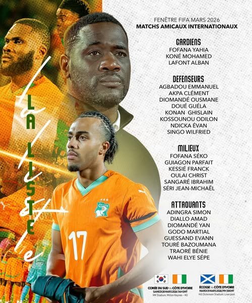 Côte d’Ivoire : Emerse Faé dévoile sa liste avec le grand retour de Simon Adingra