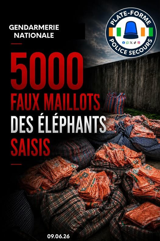 Abidjan : Saisie massive de près de 5 000 faux maillots des Éléphants à Adjamé