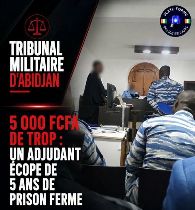 5 000 francs CFA : Le prix d'une carri&egrave;re bris&eacute;e pour un adjudant au Tribunal Militaire d'Abidjan