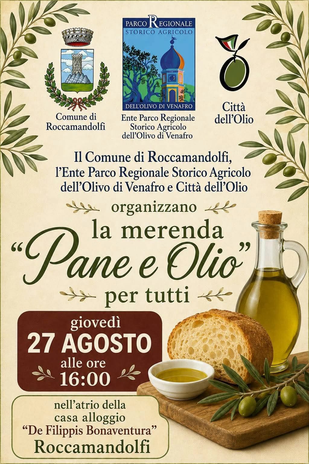 🥖🌿 Roccamandolfi celebra l'oro verde: gioved&igrave; 27 agosto arriva l'evento 'Pane e Olio per tutti'