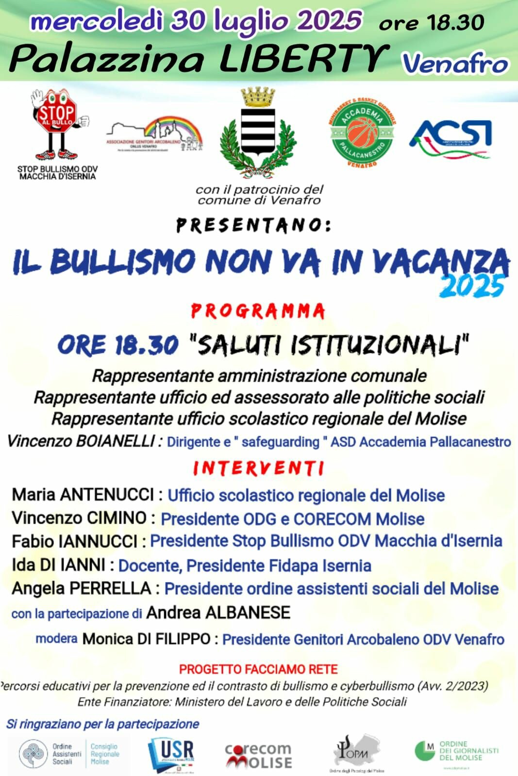 Venafro accoglie 'Il Bullismo non va in Vacanza 2025': convegno per sensibilizzare rispetto ed inclusione