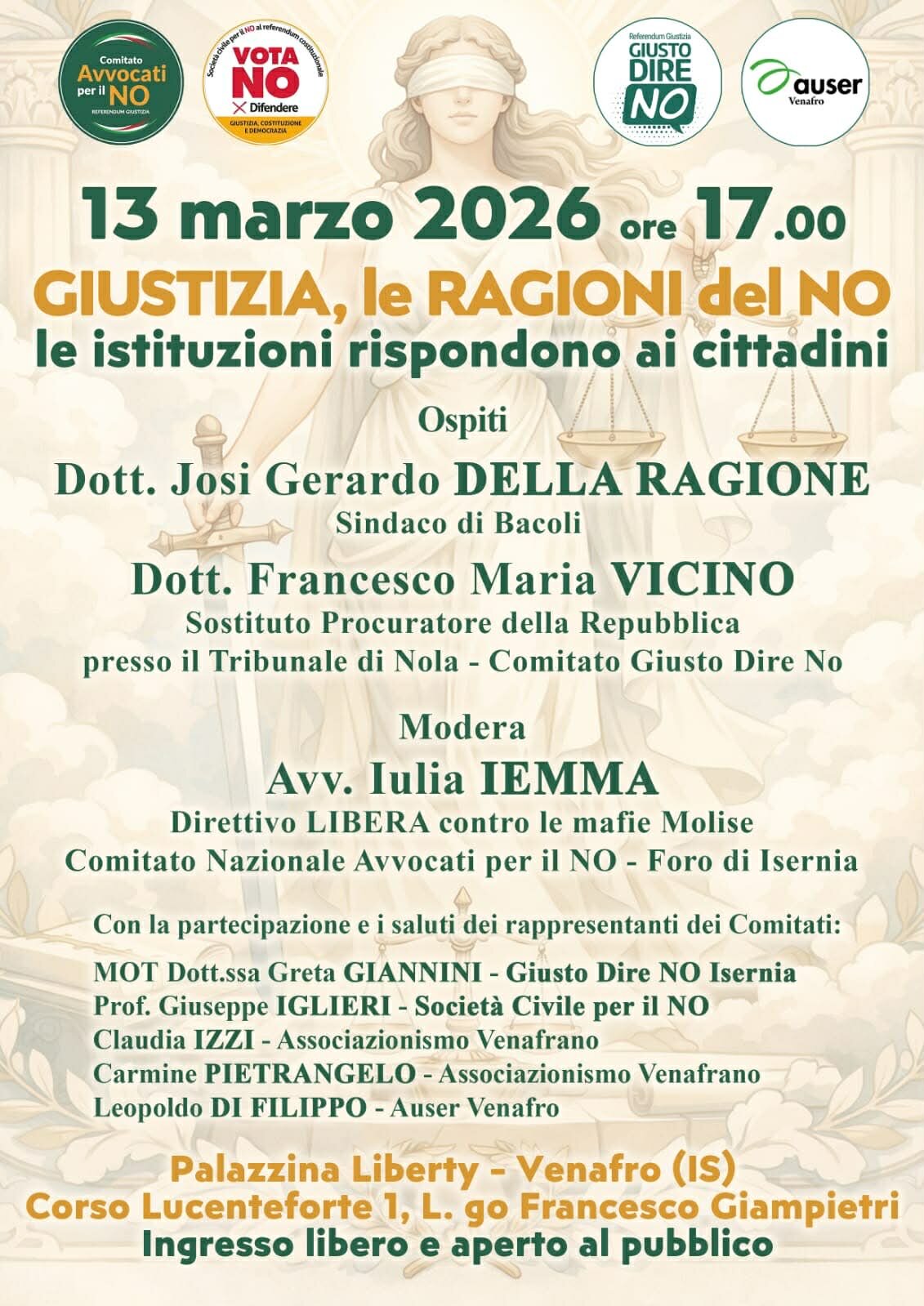 Giustizia e Territorio: il Sindaco dei record Josi Gerardo Della Ragione e il PM dr Francesco Maria Vicino del Tribunale di Nola per un confronto pubblico sulle ragioni del NO al Referendum.