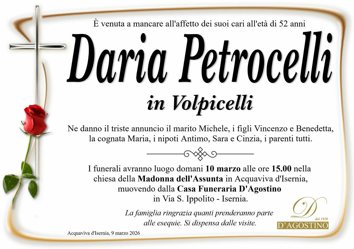 🖤 Lutto tra Pesche e Acquaviva: addio a Daria Petrocelli, stroncata da un malore a 52 anni