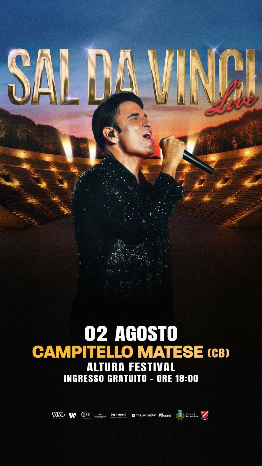 Concerto di Sal Da Vinci del 02 AGOSTO 2026, parte la macchina organizzativa: dal 15 luglio al via le prenotazioni online per i parcheggi
