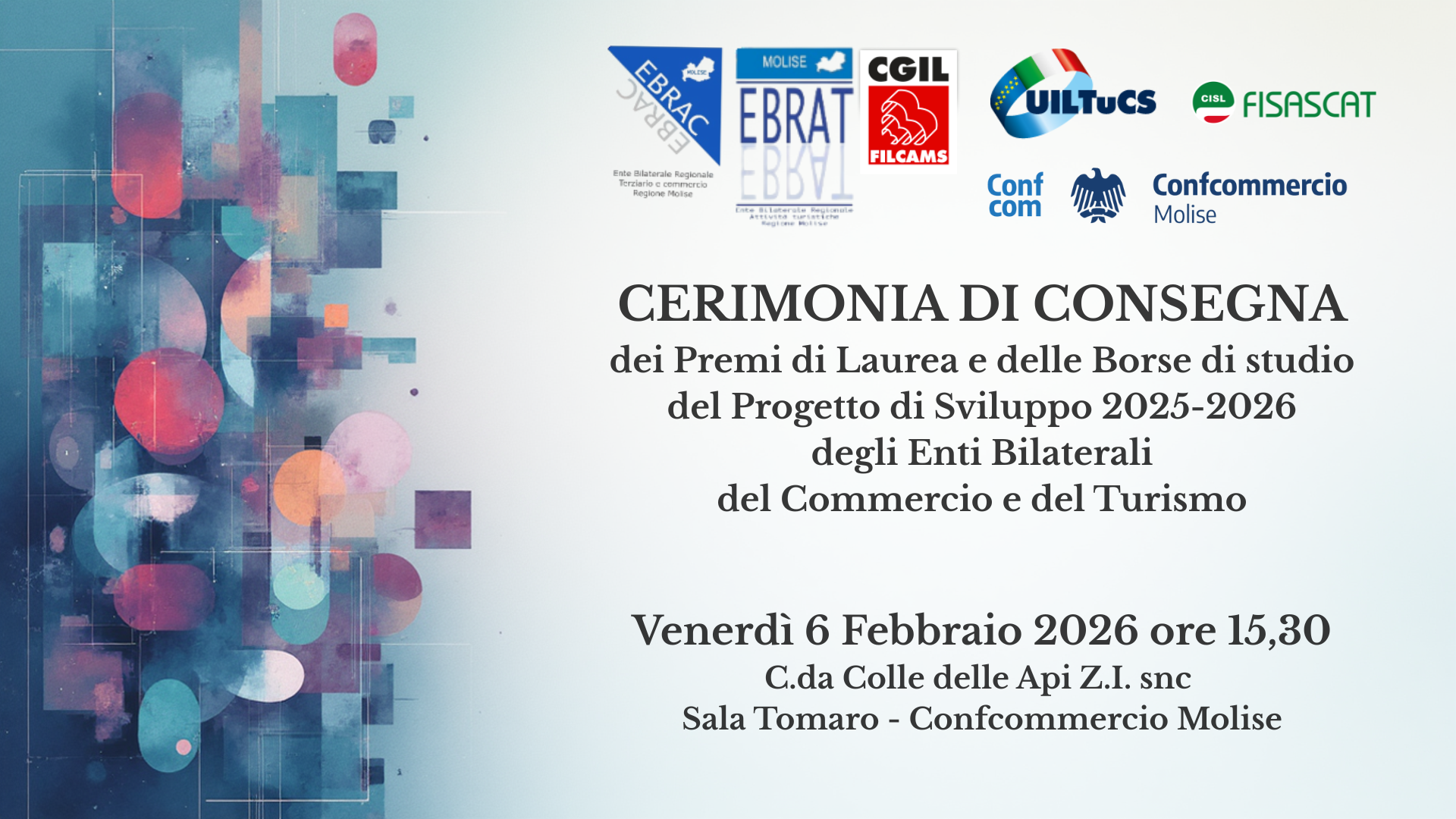 Cerimonia per la consegna dei Premi di Laurea e delle Borse di Studio per i figli dei dipendenti delle imprese che aderiscono agli Enti Bilaterali