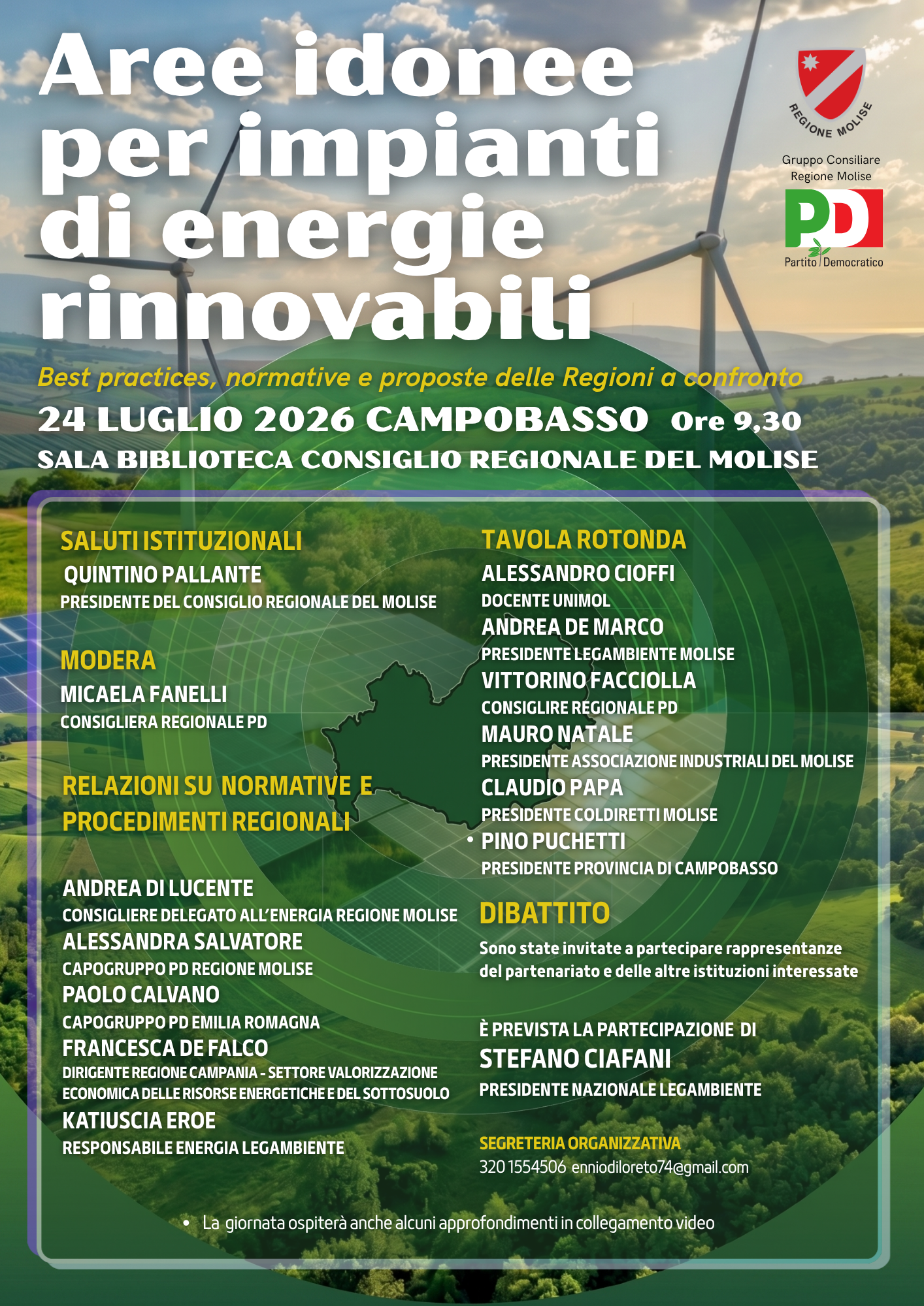 Energie Rinnovabili e Aree Idonee: il 24 Luglio a Campobasso il confronto sulle best practices regionali per il futuro del Molise