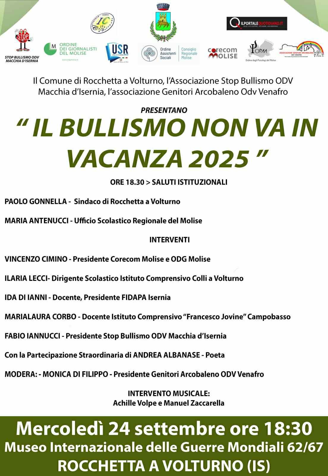 Rocchetta a Volturno ospita l'ultima tappa del progetto 'Il Bullismo non va in Vacanza'