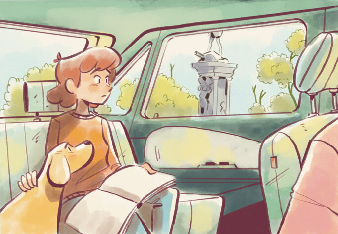 illustrazione-ragazza-in-auto-con-cane