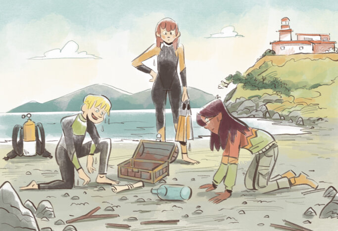 illustrazione-personaggi-in spiaggia