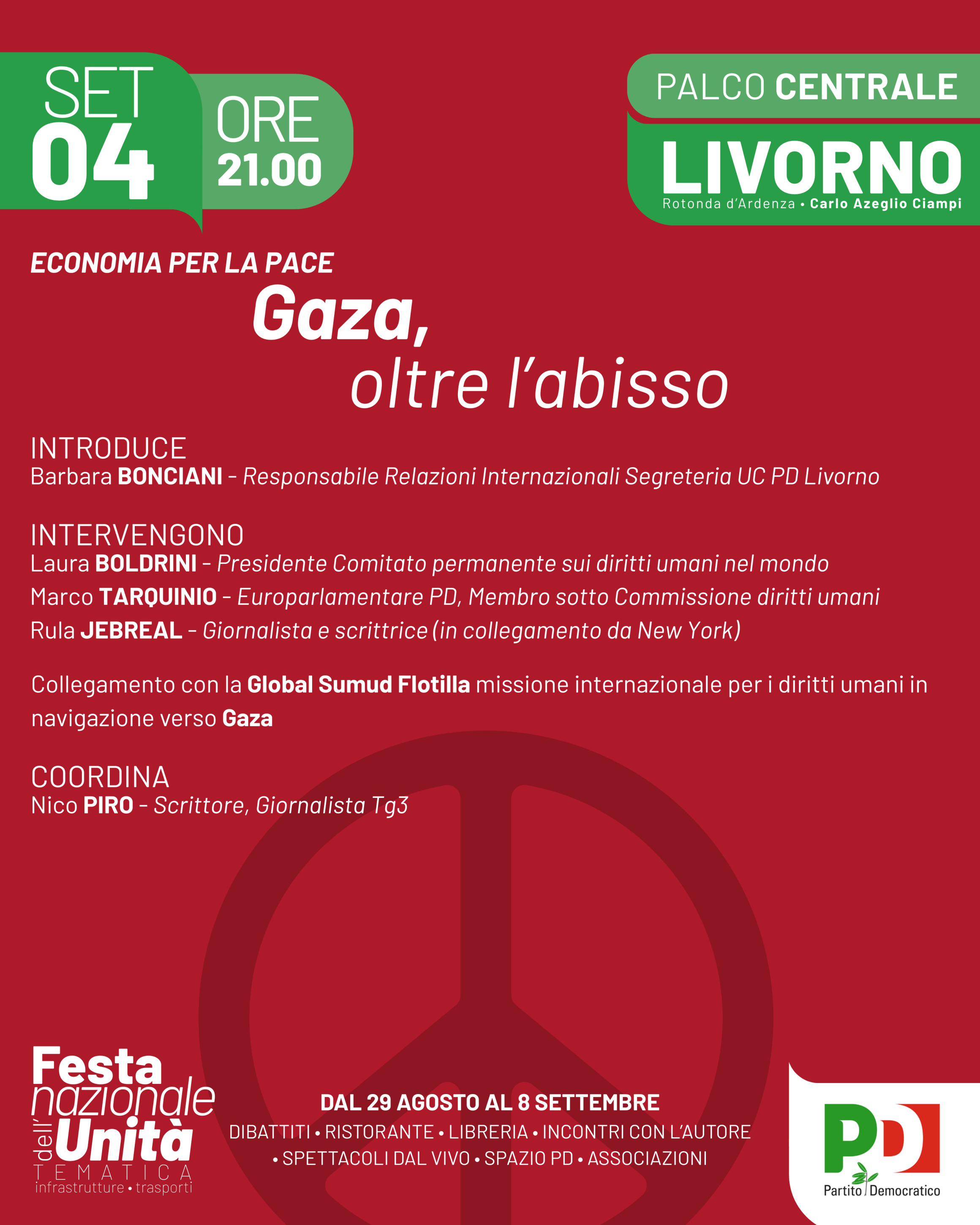 Solidariet&agrave; alla popolazione di Gaza alla Festa Nazionale dell&rsquo;Unit&agrave; tematica infrastrutture e trasporti