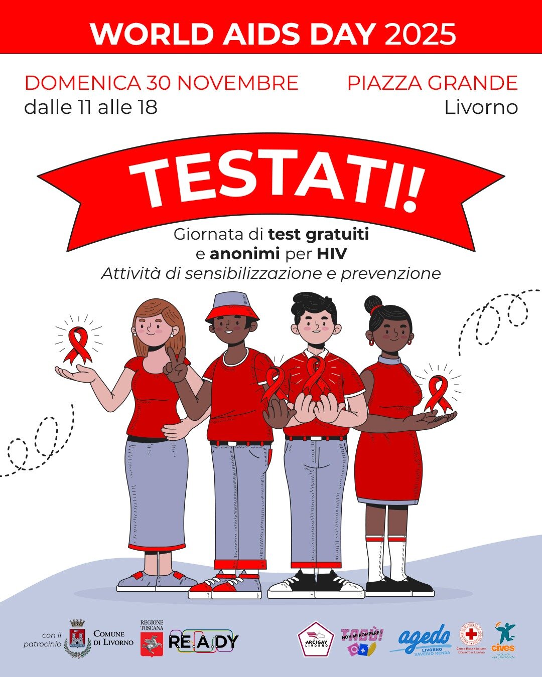 Arcigay e Agedo Livorno: World AIDS Day 2025, giornata di prevenzione e test gratuiti per l&rsquo;HIV