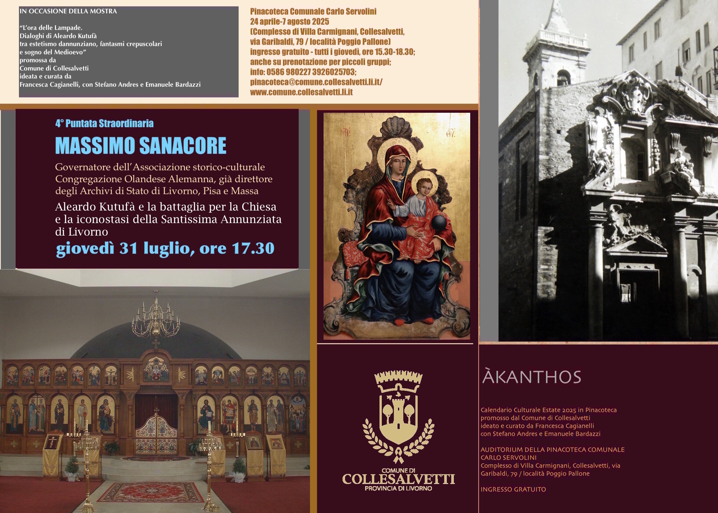 Collesalvetti, calendario Culturale Estate 2025 in Pinacoteca: &Agrave;KANTHOS