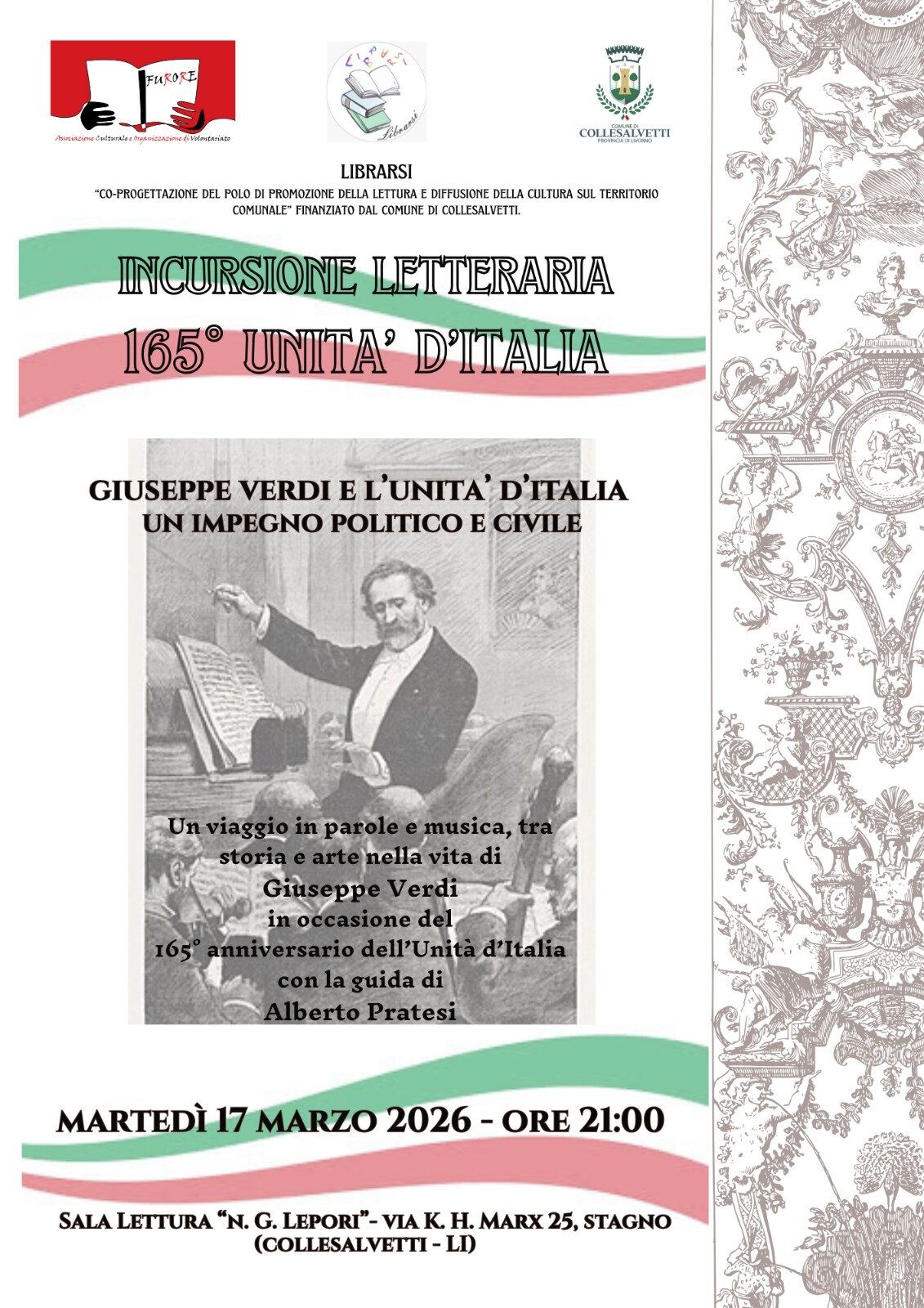 Sala Lettura di Stagno: &ldquo;Giuseppe Verdi e l'Unit&agrave; d'Italia: un impegno politico e civile&rdquo;