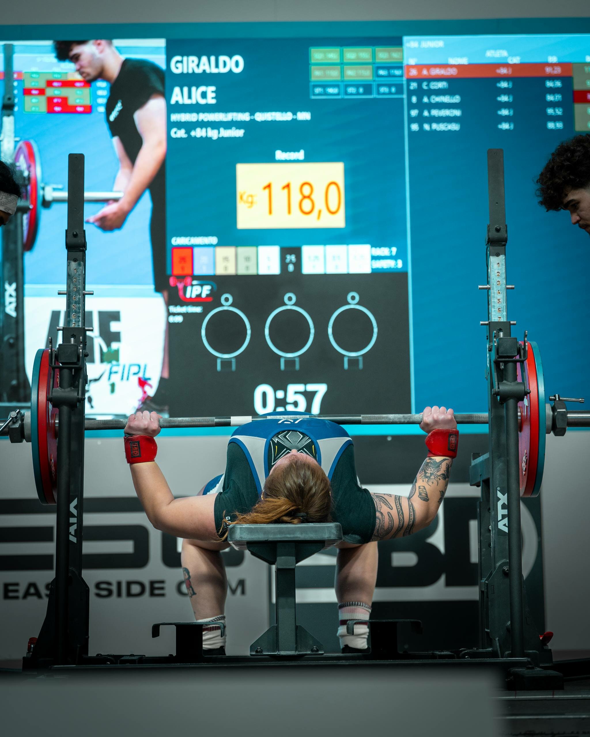 L&rsquo;evoluzione della panca di Alice Giraldo: da 102,5 kg a 118 kg