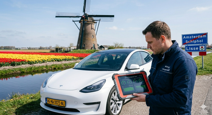 Ditta che controlla stato batterie auto elettriche in Germania Olanda