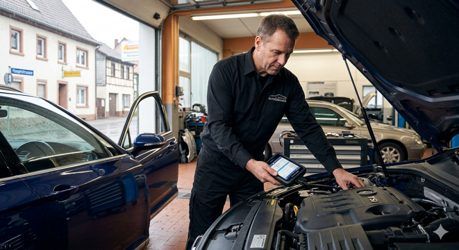 ispezione motore auto germania con scanner