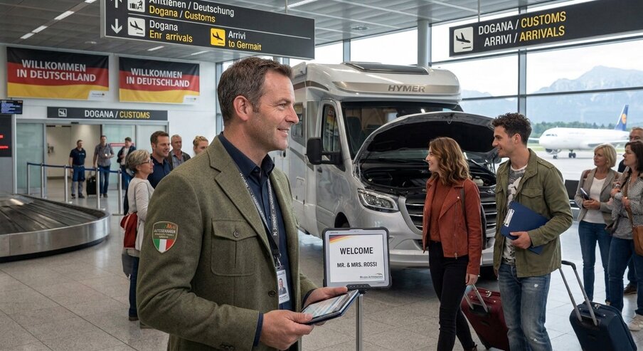 servizio accaccoglienza clienti in aereoporto Germania per acquisto camper