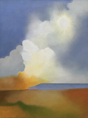 sui colli circonfusi nella luce, 2025 Tecnica mista su carta acquerello Arches, 380x280 mm