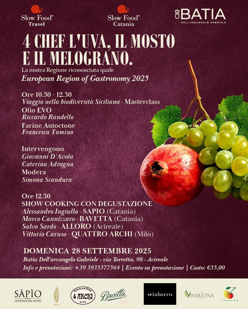 Slow Food a Acireale: tra olio, farine e biodiversit&agrave;. Domenica 28 la Batia dell&rsquo;Arcangelo Gabriele ospita chef, masterclass e nuove iniziative