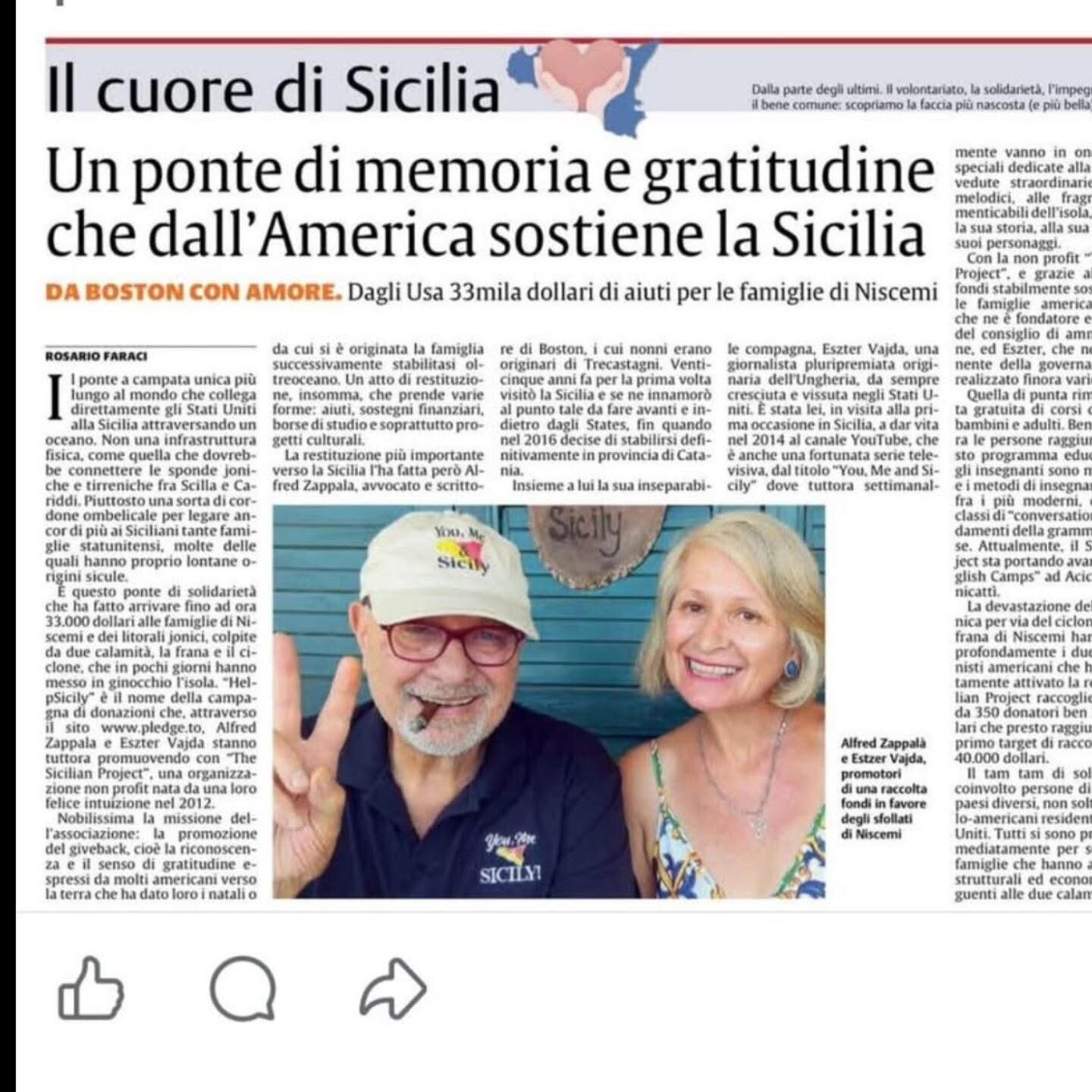 A bridge of memory and gratitude that supports Sicily from America