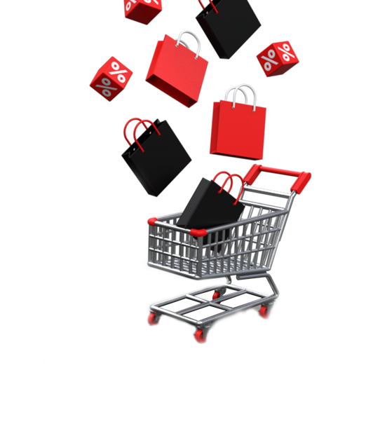 Carrello della spesa con sacchetti e dadi sconto Carrello della spesa con sacchetti e dadi sconto